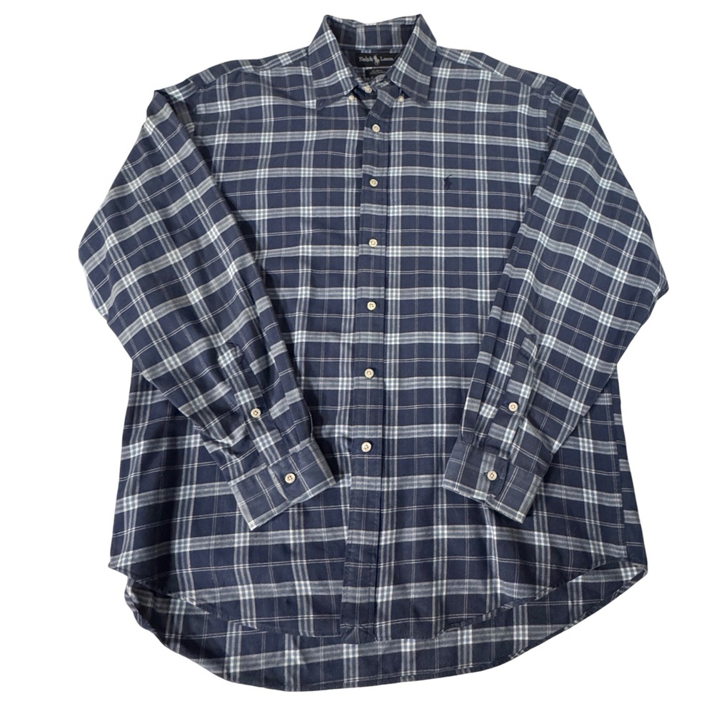 Ralph Lauren Vintage Shirt Men's Large Plaid Blaire Button Down LS Blue Y2K Fade